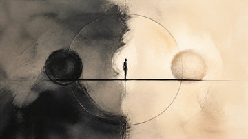 Abstract illustration depicting light and shadow in balanced equilibrium