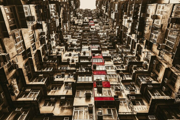 A dense high rise building seen from below with repeating balconies and warm tones, introducing a feature blog article about Andrew Paranavitana and his artistic journey.