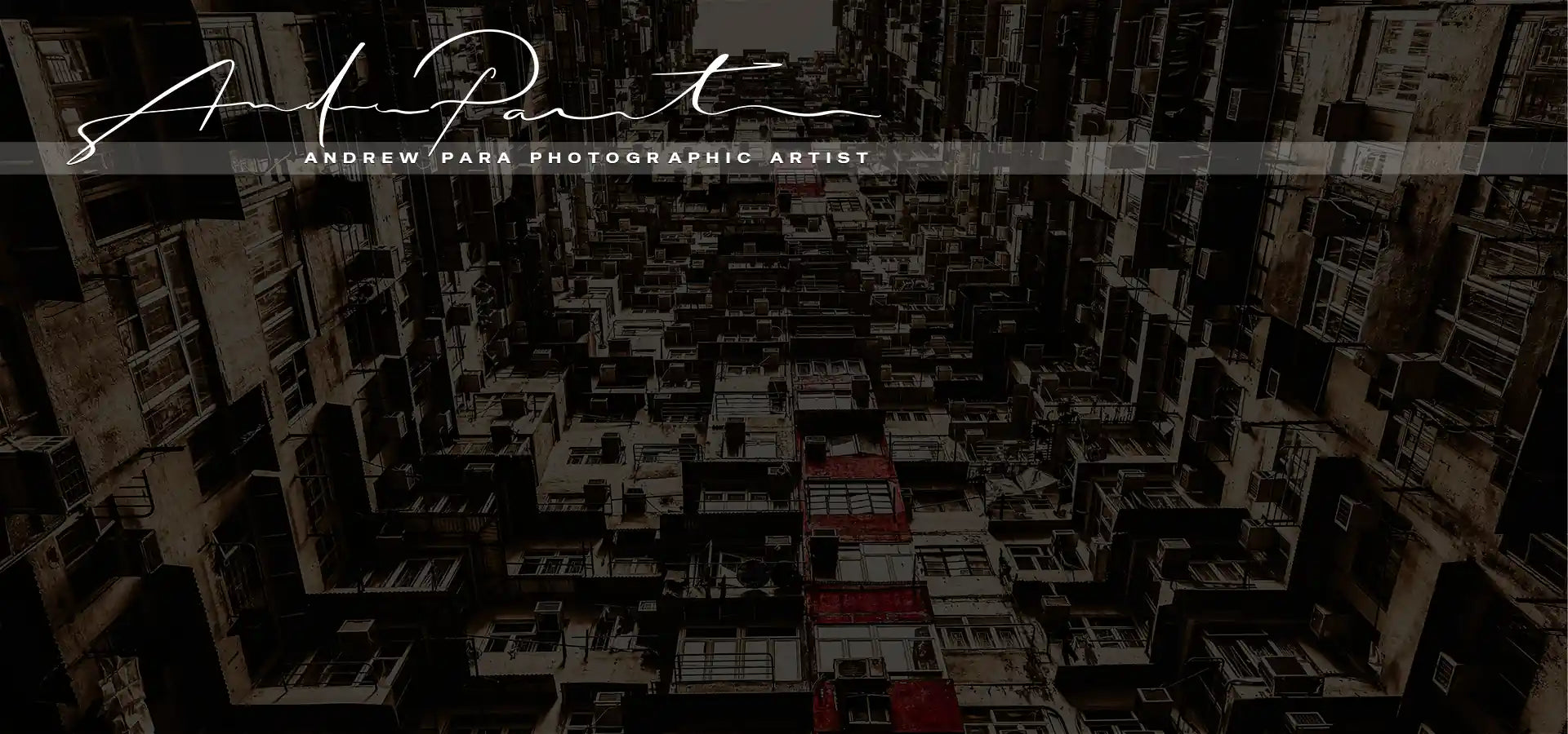 Stylized architectural photography with 'Andrew Para Photographic Artist' logo overlayslider_item_6zrm6h