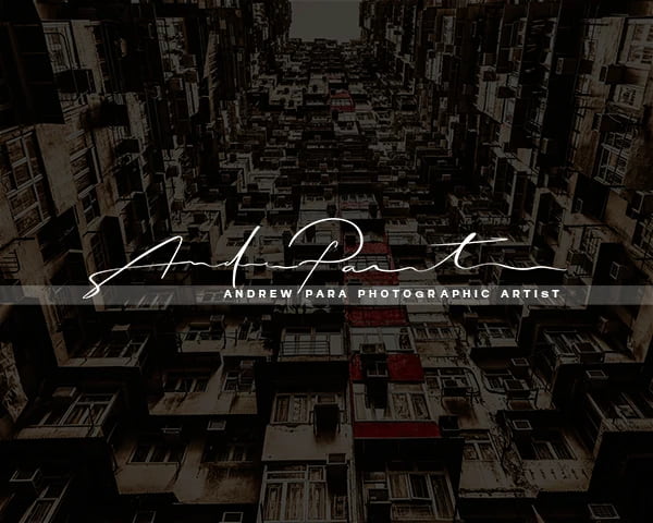 Stylized architectural photography with 'Andrew Para Photographic Artist' logo overlayslider_item_6zrm6h