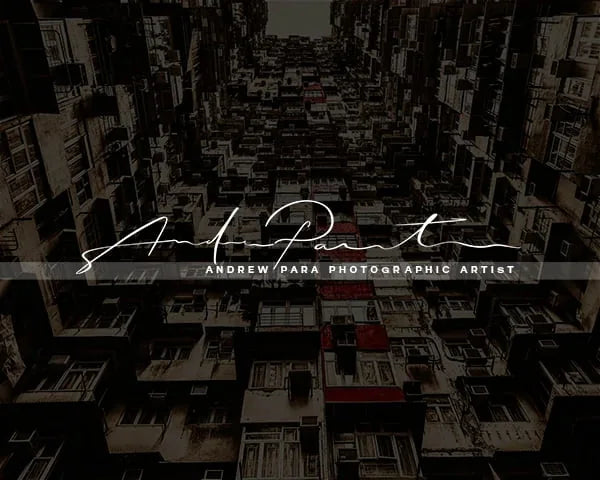 Stylized architectural photography with 'Andrew Para Photographic Artist' logo overlayslider_item_6zrm6h